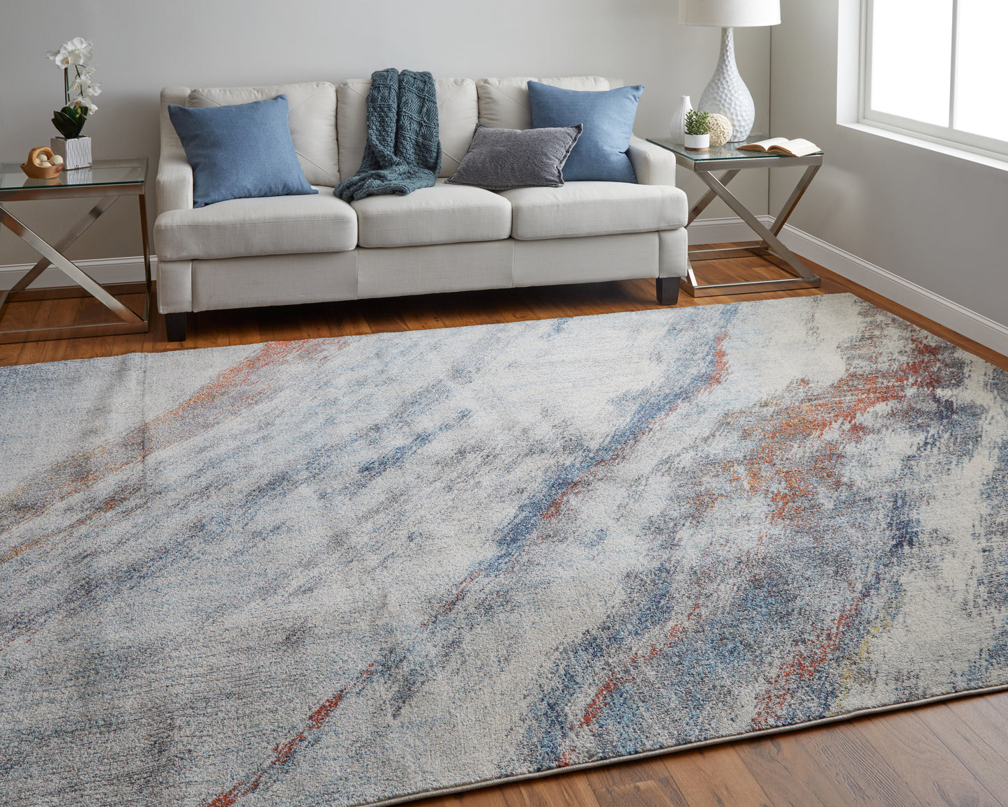Edgemont Modern/Casual Abstract Ivory/Orange/Blue - Feizy Rug