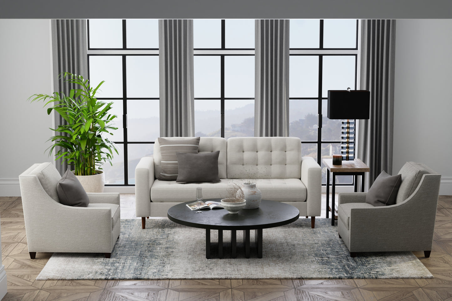 Richmond Modern/Industrial Abstract/Distressed Ivory/Blue/Green - Feizy Rug