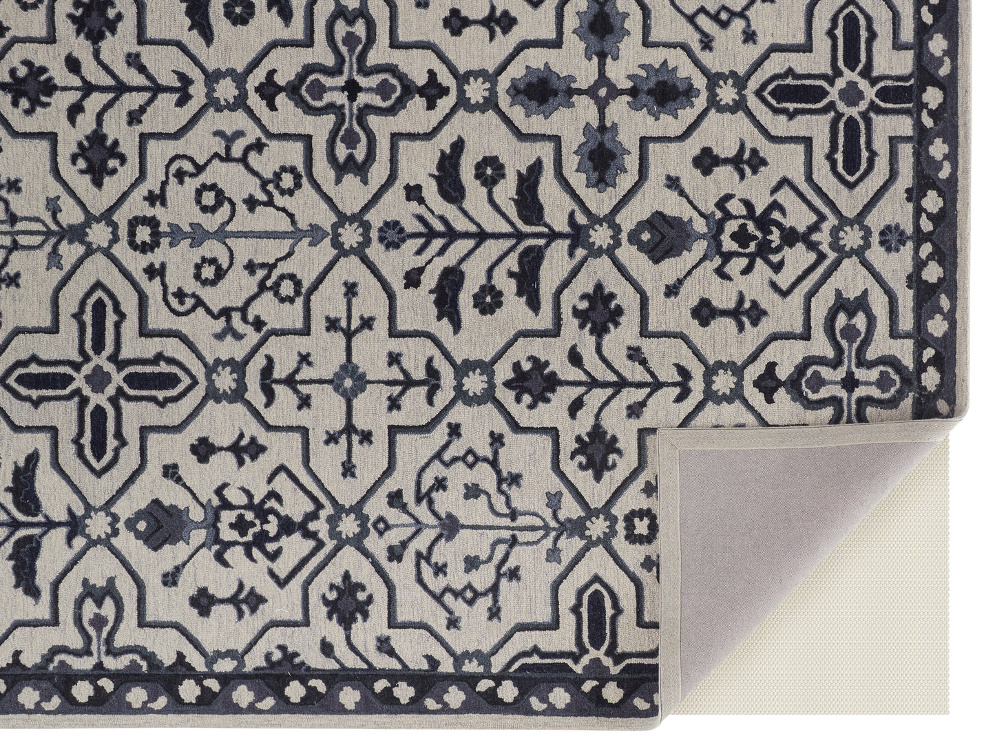 Fallon Traditional/Classic Oriental/Geometric/Floral & Botanical Gray/Blue/Ivory - Feizy Rug