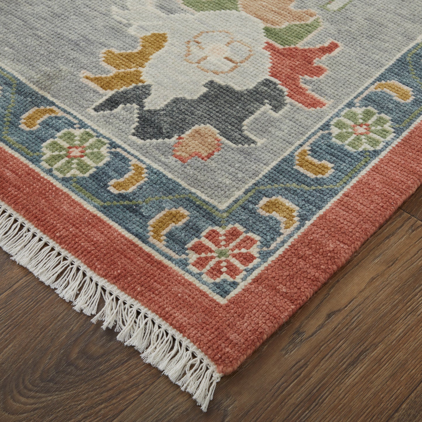 Karina Transitional/Bohemian & Eclectic/Craftsman Floral & Botanical/Bordered Red/Gray/Ivory - Feizy Rug