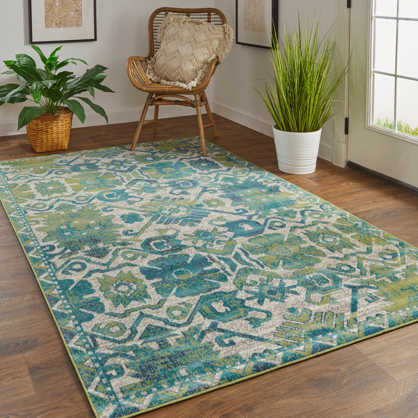 Foster Transitional/Vintage/Global Oriental/Geometric/Floral & Botanical Green/Blue - Feizy Rug
