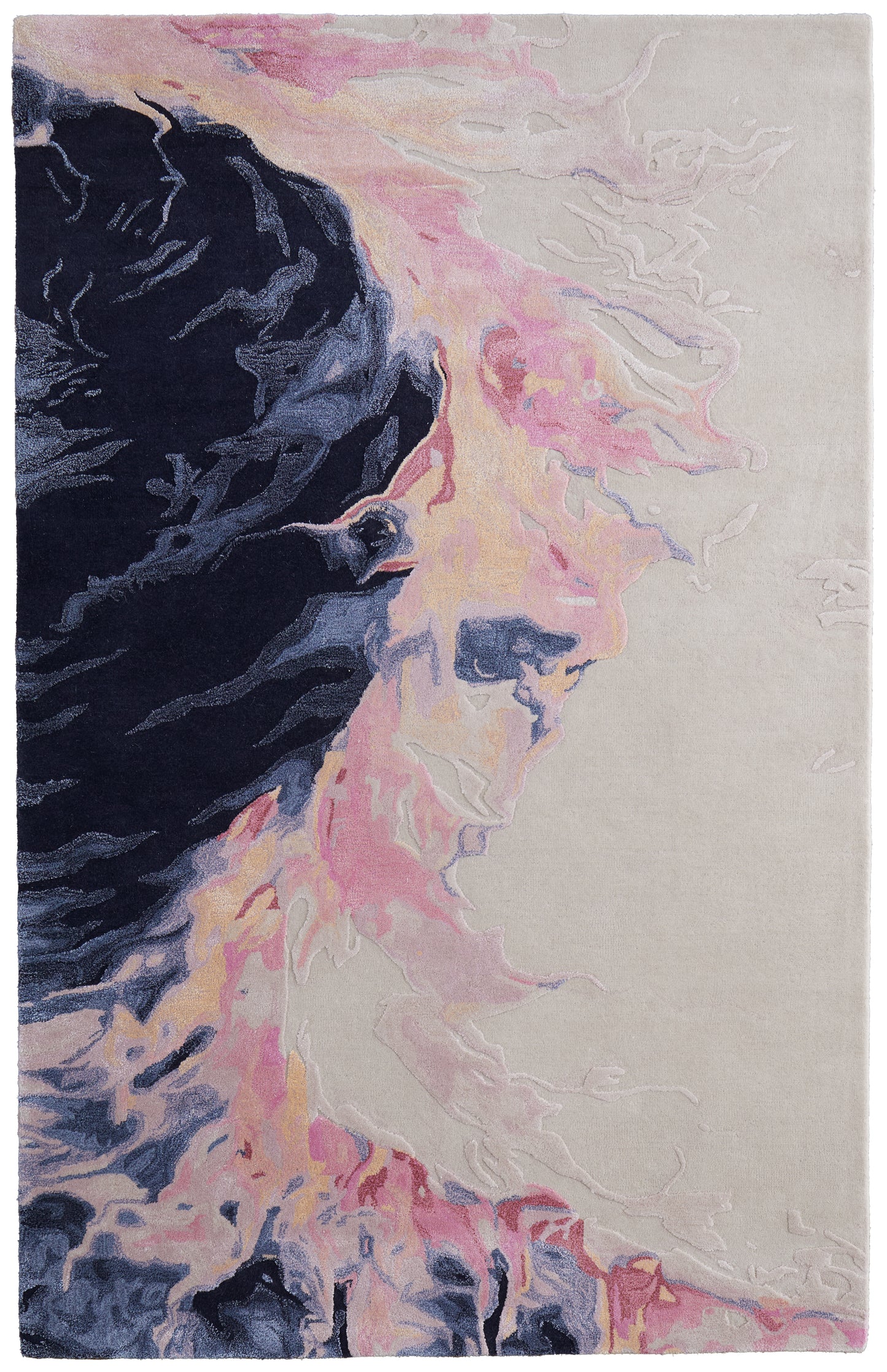 Kawai Modern/Bohemian & Eclectic Pink/Blue/Ivory Accent Rug