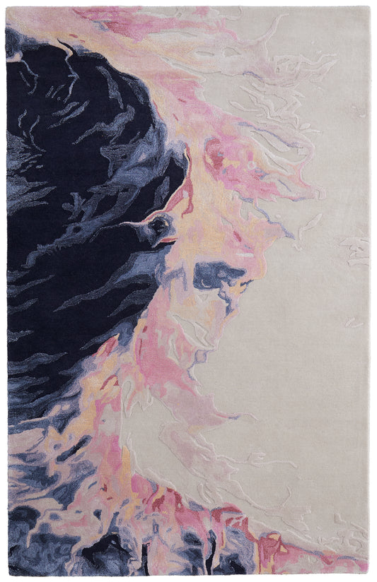 Kawai Modern/Bohemian & Eclectic Pink/Blue/Ivory Accent Rug