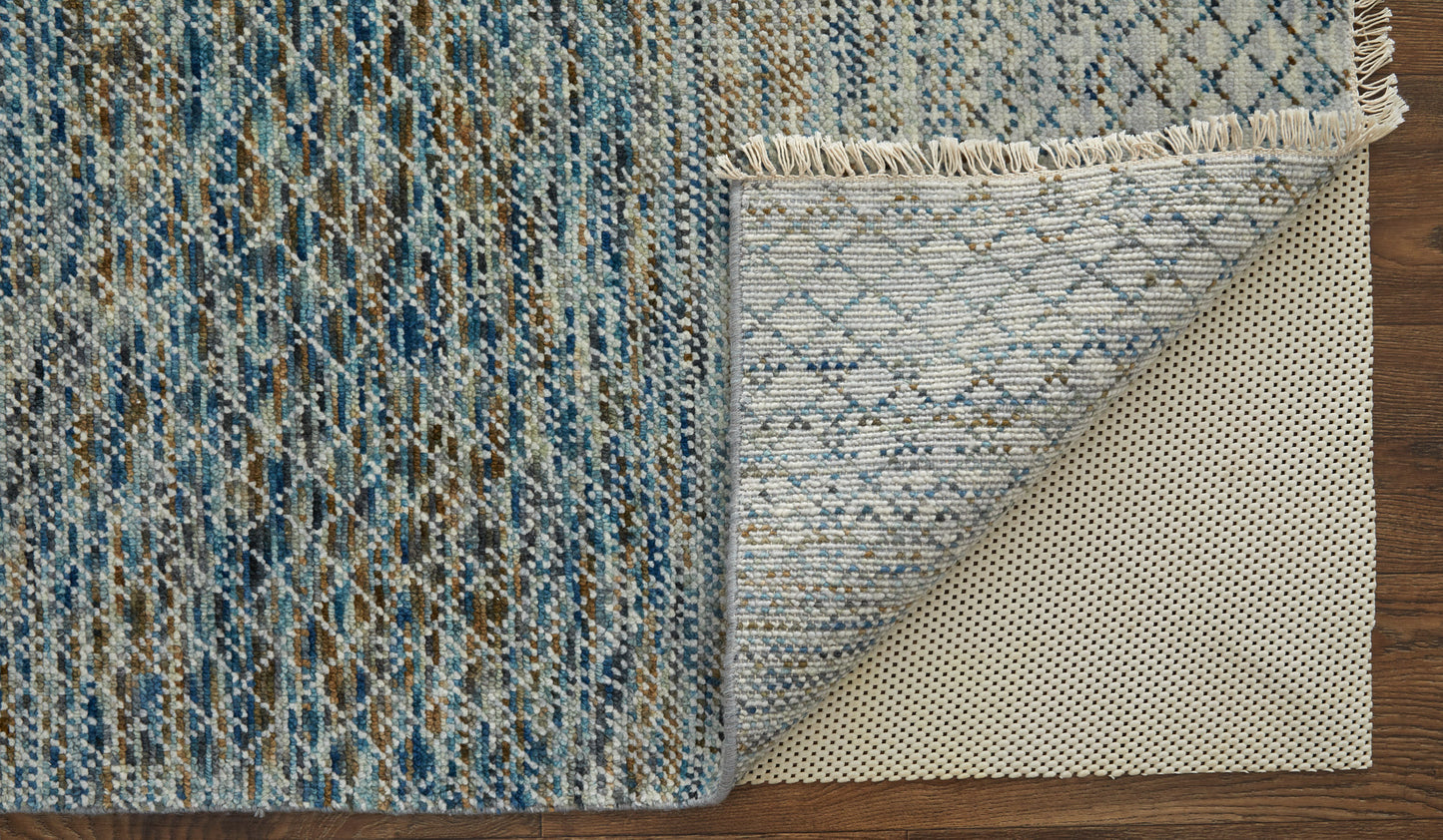 Branson Transitional/Casual/Scandinavian Solid/Geometric Blue/Ivory/Brown - Feizy Rug