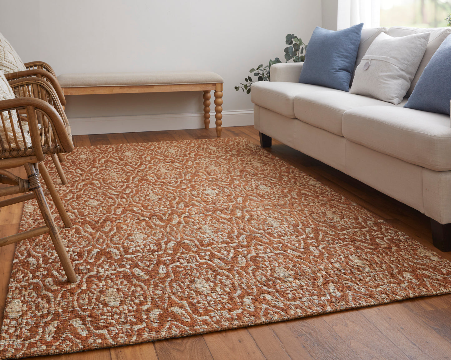 Lilliana Transitional/Farmhouse Geometric/Diamond Orange/Tan - Feizy Rug