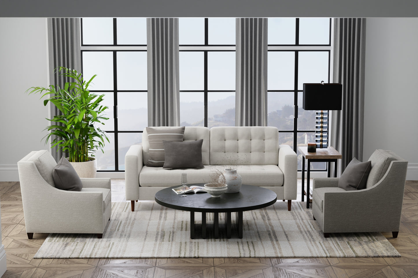 Richmond Modern/Global Geometric/Stripes Ivory/Gray/Tan - Feizy Rug