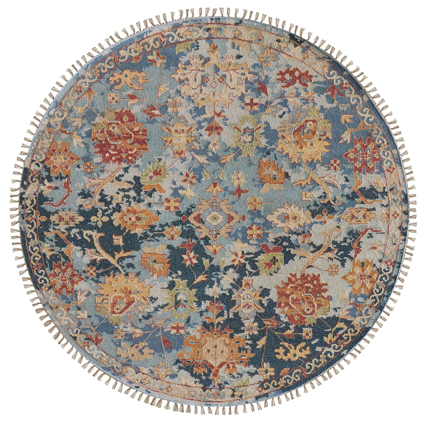 Leylan Transitional/Vintage/Bohemian & Eclectic Floral & Botanical/Damask Blue/Orange/Red - Feizy Rug