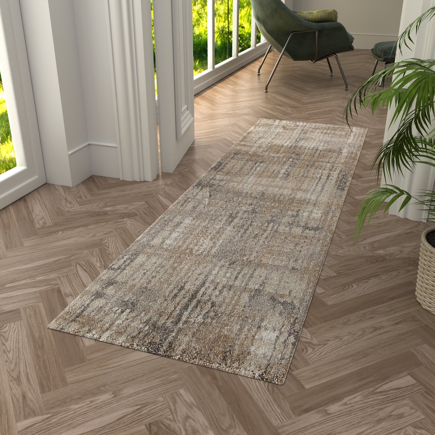 Skyview Modern/Industrial/Rustic Abstract/Stripes/Distressed Brown/Tan/Ivory - Feizy Rug