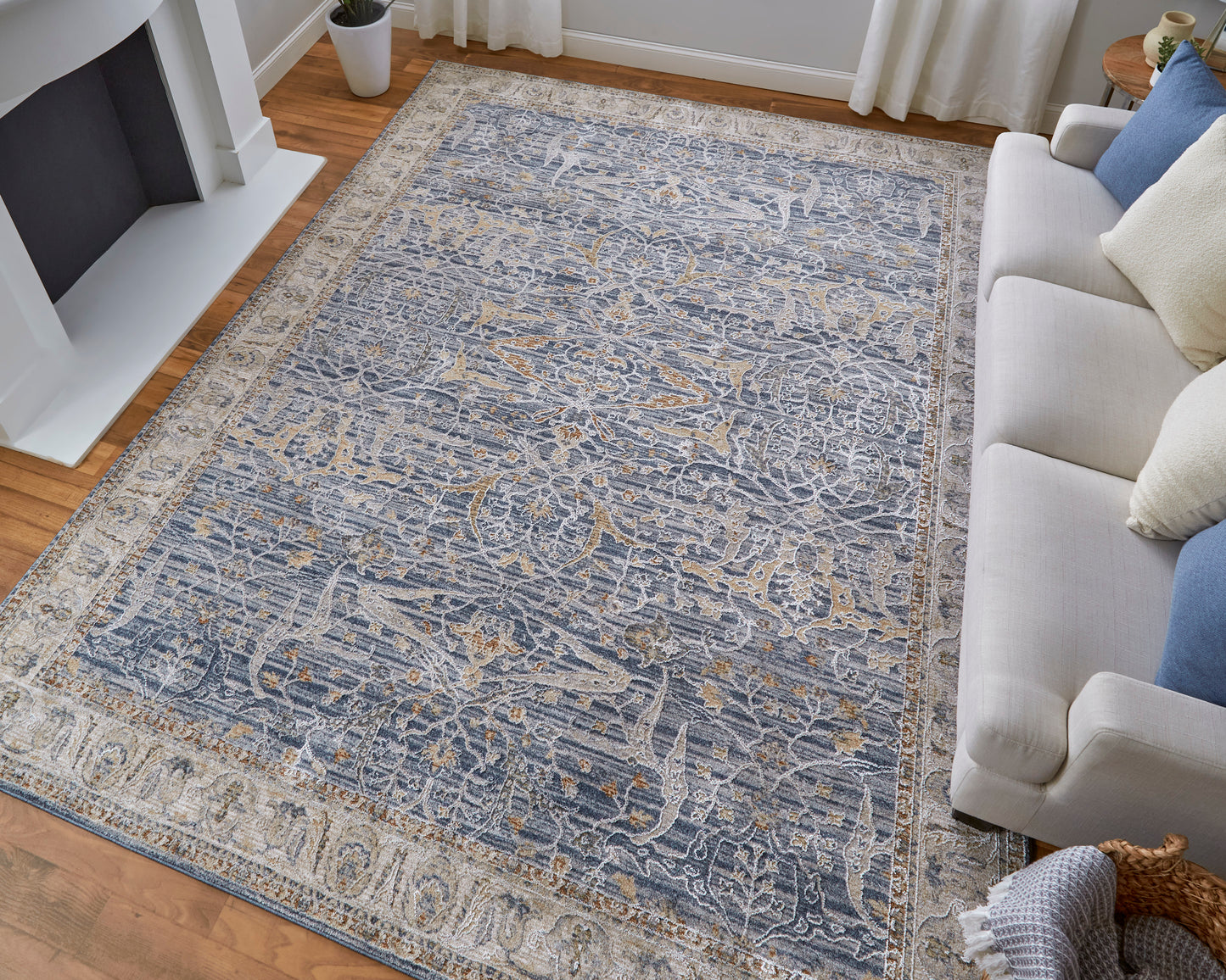 Pasha Transitional/Bohemian & Eclectic/Craftsman Blue/Taupe/Ivory Accent Rug  Feizy Rugs Small Parcel,Feizy Rugs,Pasha,Blue/Taupe/Ivory,2' x 3',Accent Rug,Polyester,Transitional/Bohemian & Eclectic/Craftsman,Turkey