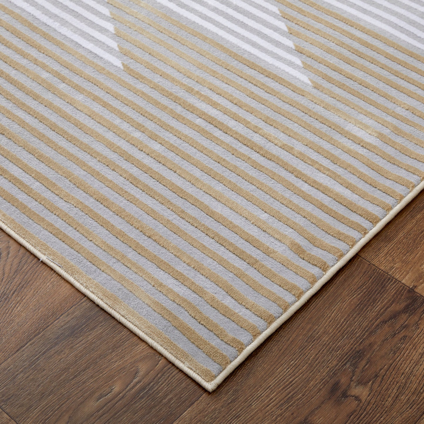 Marigold Modern/Mid-Century Modern/Industrial Geometric/Gradient & Ombre/Herringbone Gold/Gray/White - Feizy Rug