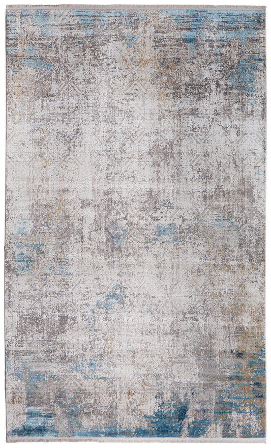 Cadiz Modern/Industrial/Luxury & Glam Ivory/Blue/Gold Area Rug