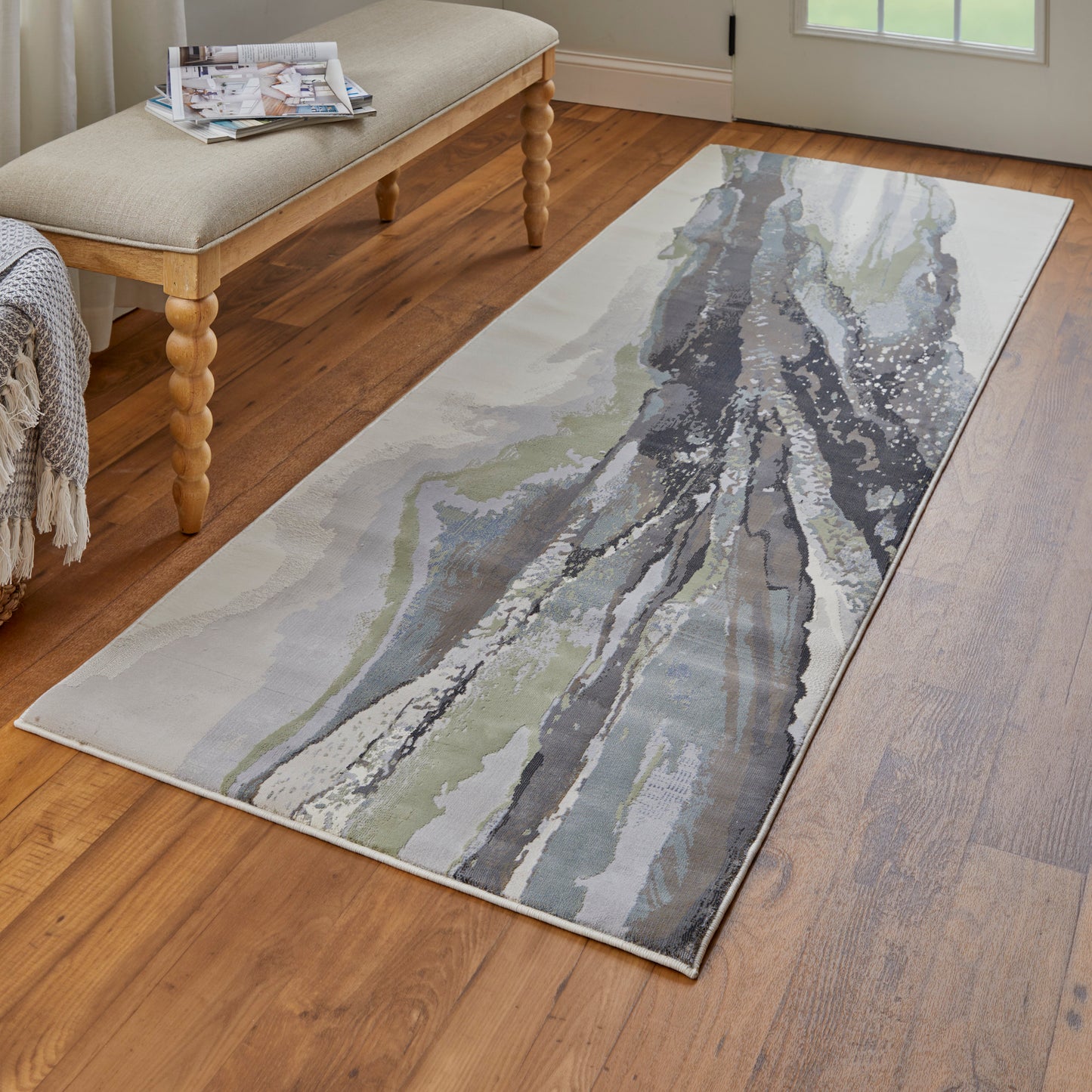 Clio Modern/Industrial/Casual Green/Purple/Ivory Runner  Feizy Rugs Small Parcel,Feizy Rugs,Clio,Green/Purple/Ivory,2'9" x 7'10",Runner,Polypropylene,Modern/Industrial/Casual,Turkey