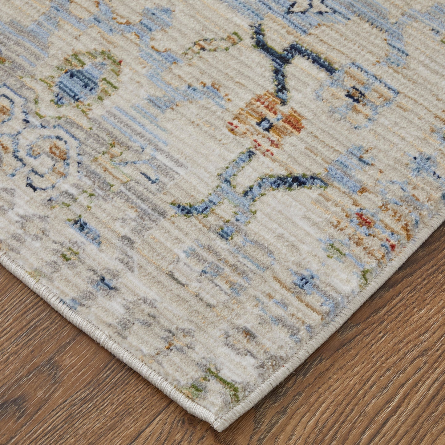 Melrose Transitional/Bohemian & Eclectic/Vintage Distressed/Bordered/Medallion Ivory/Green/Blue - Feizy Rug