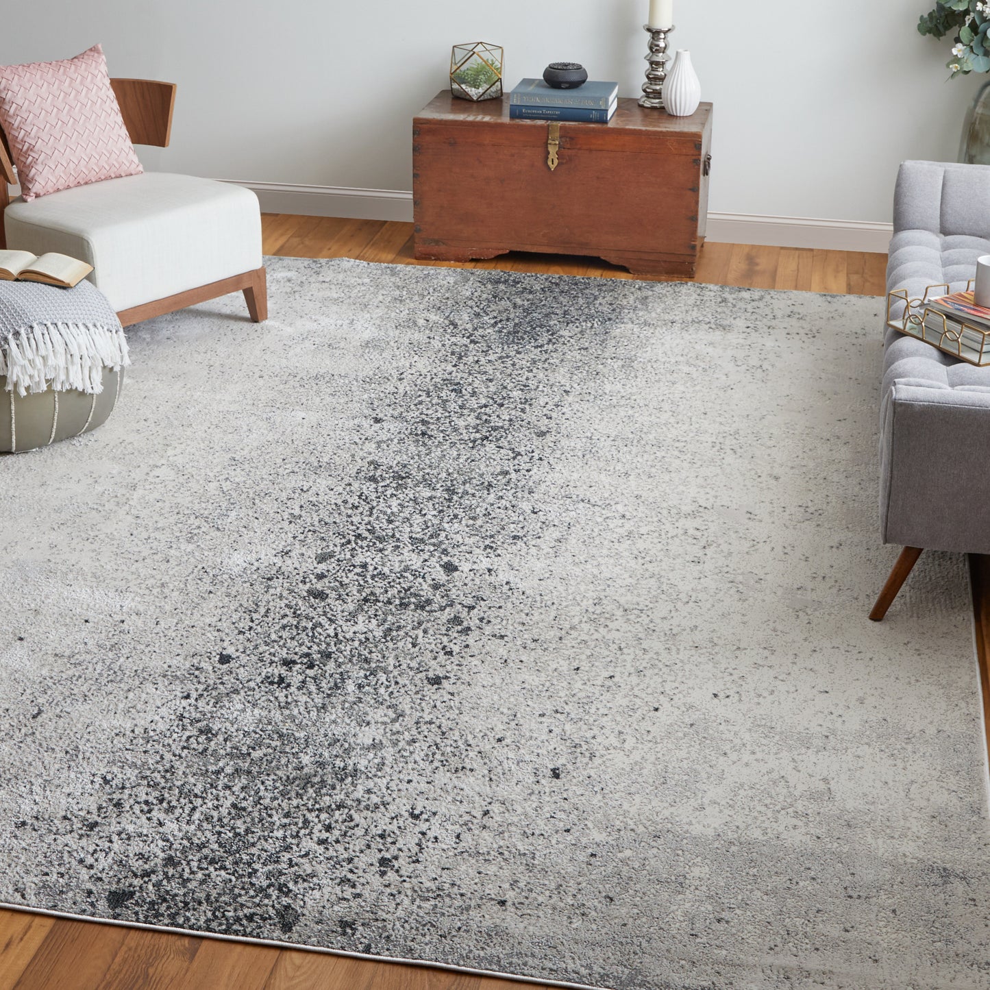 Astra Transitional/Industrial/Casual Abstract/Watercolor Ivory/Gray/Black - Feizy Rug
