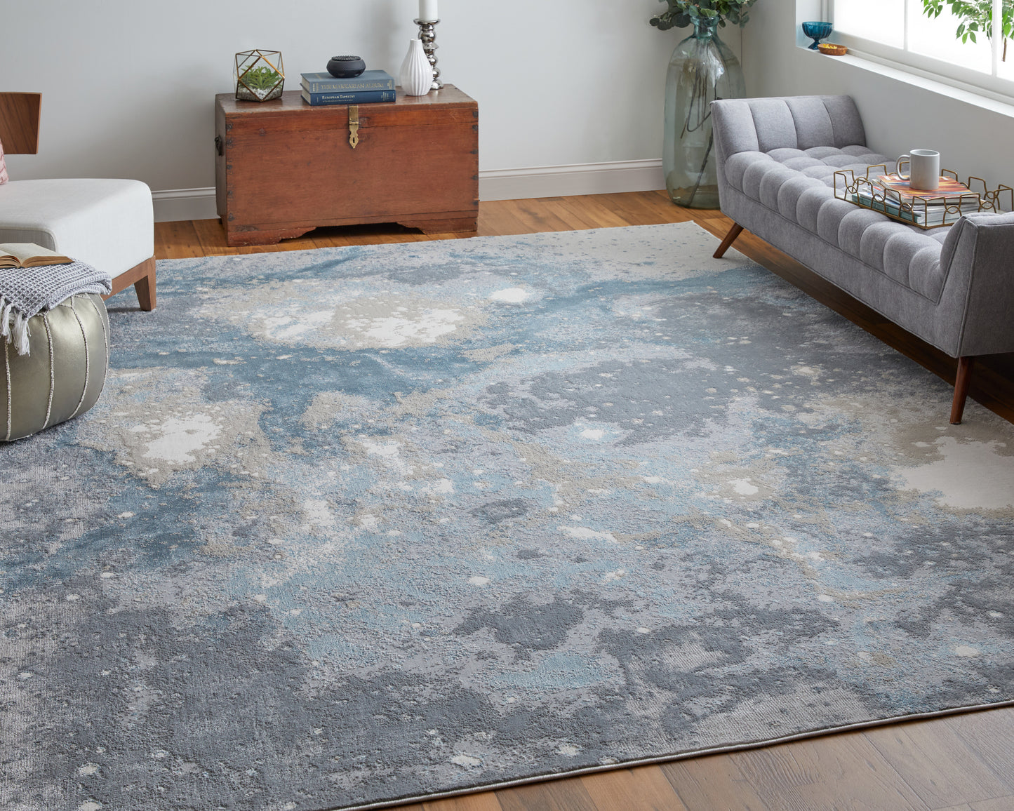 Astra Transitional/Industrial/Casual Abstract/Watercolor Blue/Gray - Feizy Rug