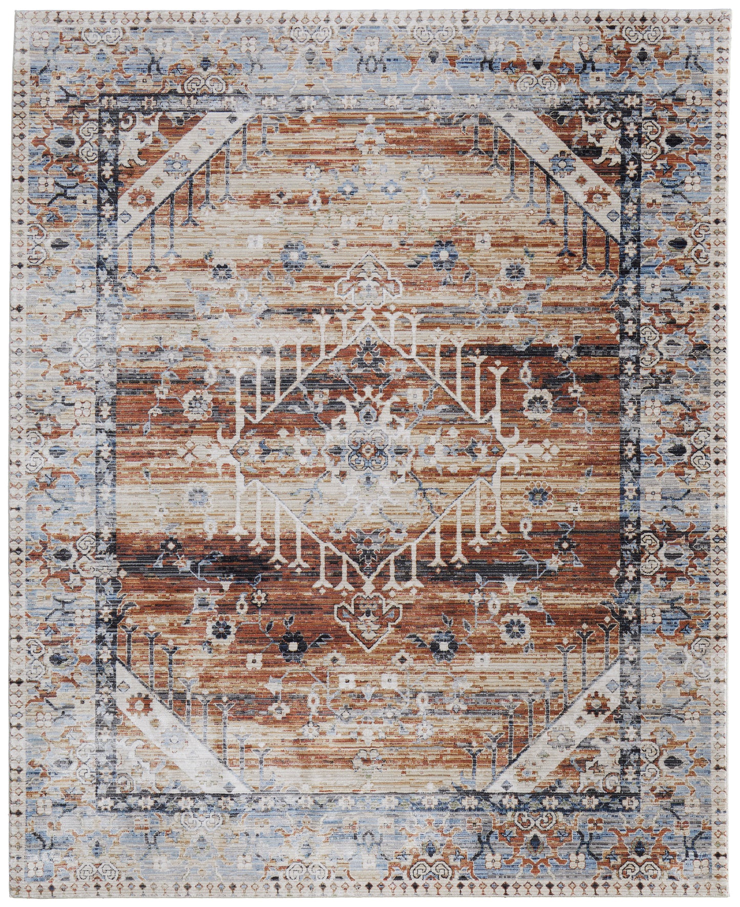 Melrose Transitional/Bohemian & Eclectic/Vintage Distressed/Bordered/Medallion Ivory/Red/Blue - Feizy Rug