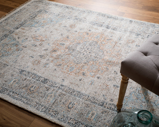 Caldwell Transitional/Bohemian & Eclectic/Global Ivory/Blue/Orange Accent Rug