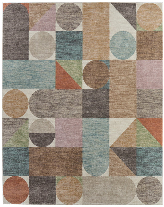 Eden Modern Color Block/Geometric Ivory/Brown/Blue - Feizy Rug