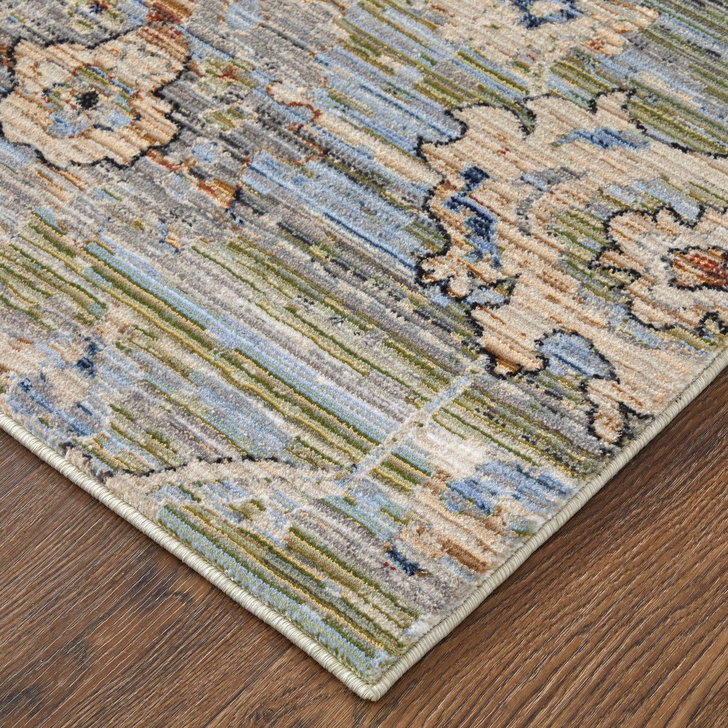 Melrose Traditional/Vintage/Persian Floral & Botanical/Distressed/Gradient & Ombre Green/Ivory/Blue - Feizy Rug