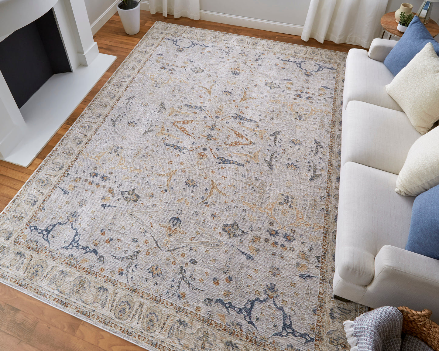 Pasha Transitional/Bohemian & Eclectic/Craftsman Ivory/Blue/Taupe Accent Rug  Feizy Rugs Small Parcel,Feizy Rugs,Pasha,Ivory/Blue/Taupe,2' x 3',Accent Rug,Polyester,Transitional/Bohemian & Eclectic/Craftsman,Turkey