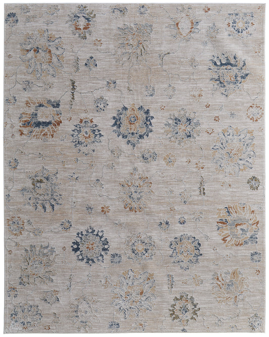 Pasha Transitional/Bohemian & Eclectic/Cottage Taupe/Ivory/Blue Area Rug