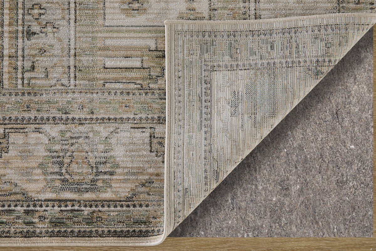 Augustine Traditional/Classic/Vintage Medallion/Bordered/Distressed Tan/Green/Ivory - Feizy Rug