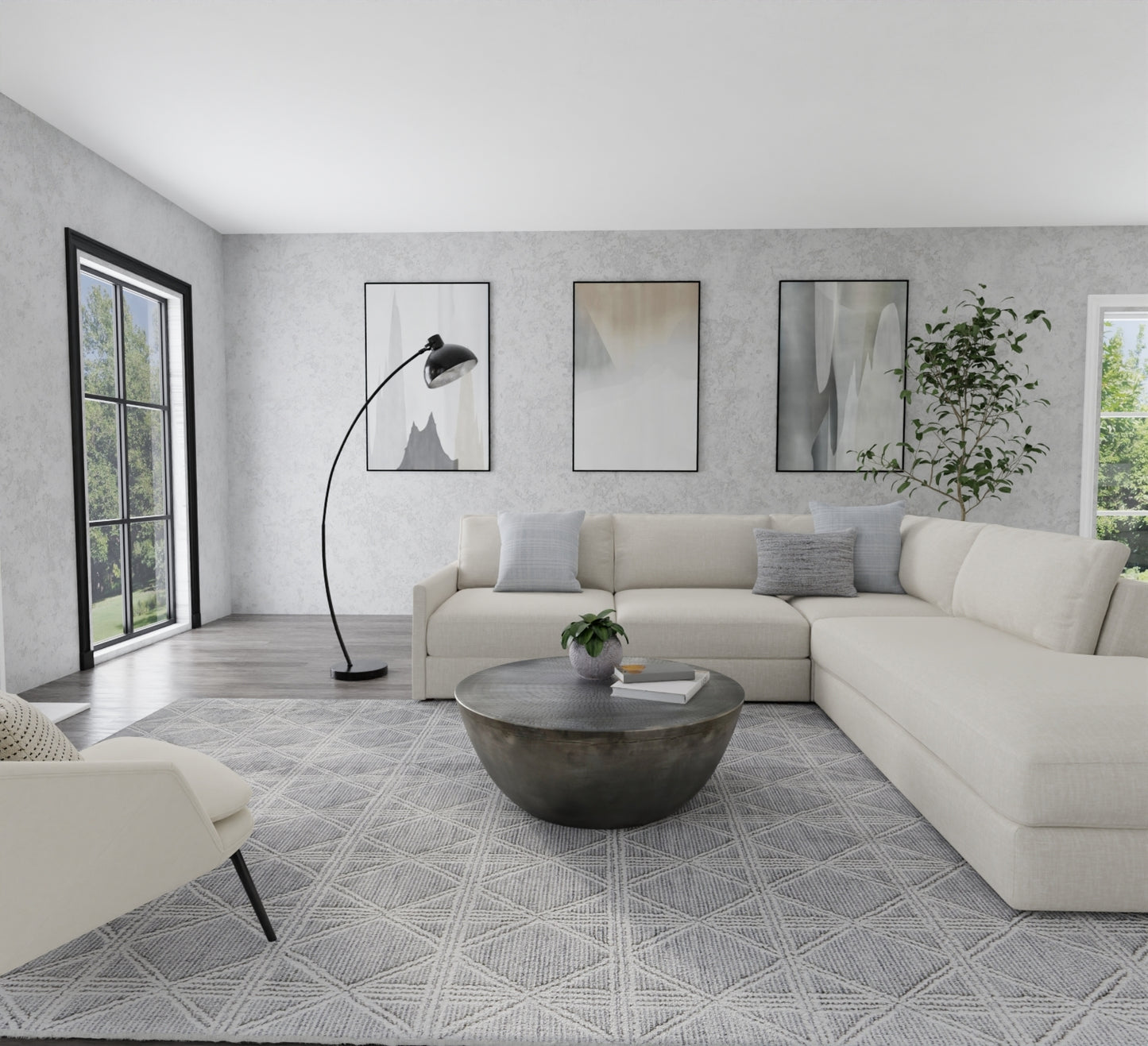 Corwin Modern/Global Gray/Ivory Area Rug