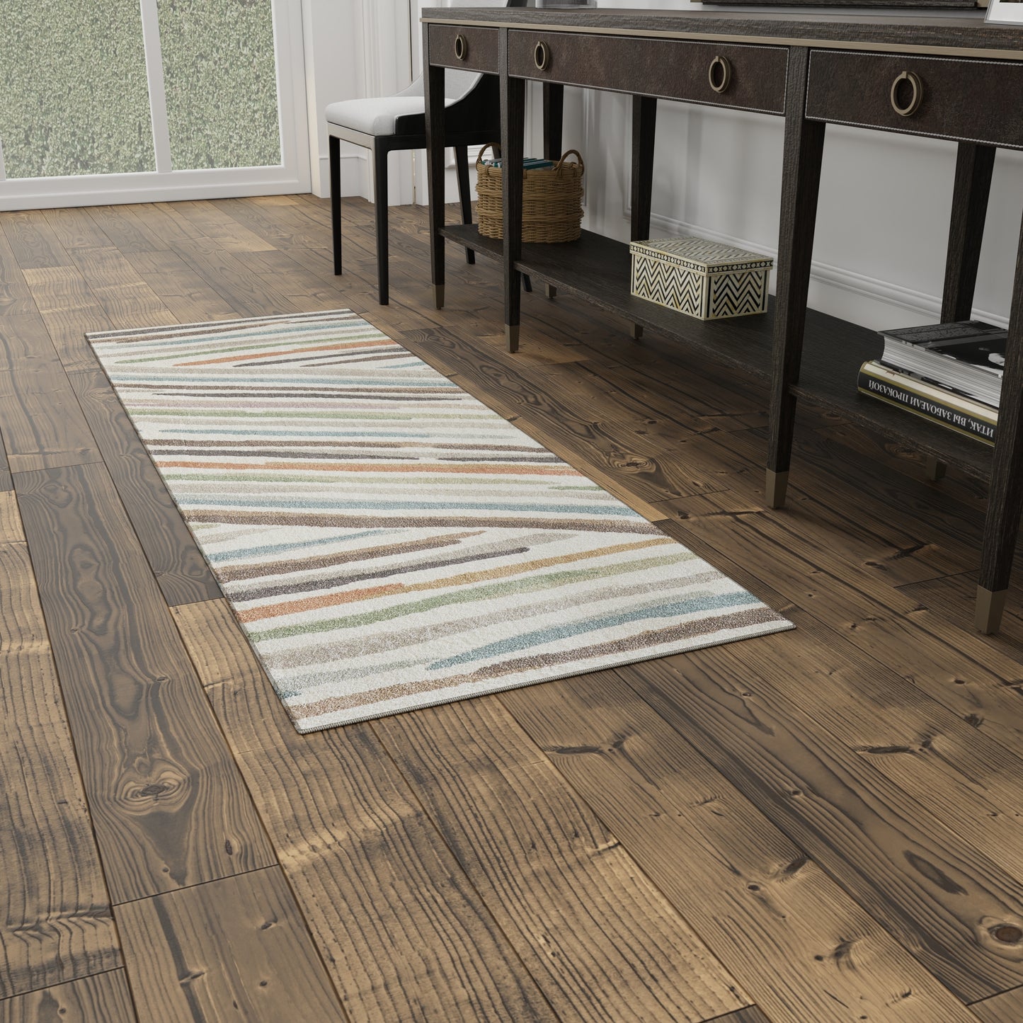 Eden Modern Abstract/Stripes Ivory/Brown/Blue - Feizy Rug