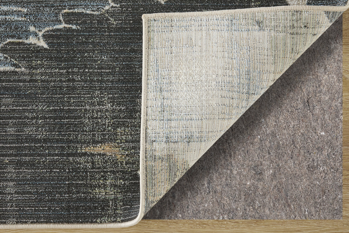 Greenwich Modern Abstract/Ikat/Distressed Ivory/Blue/Black - Feizy Rug