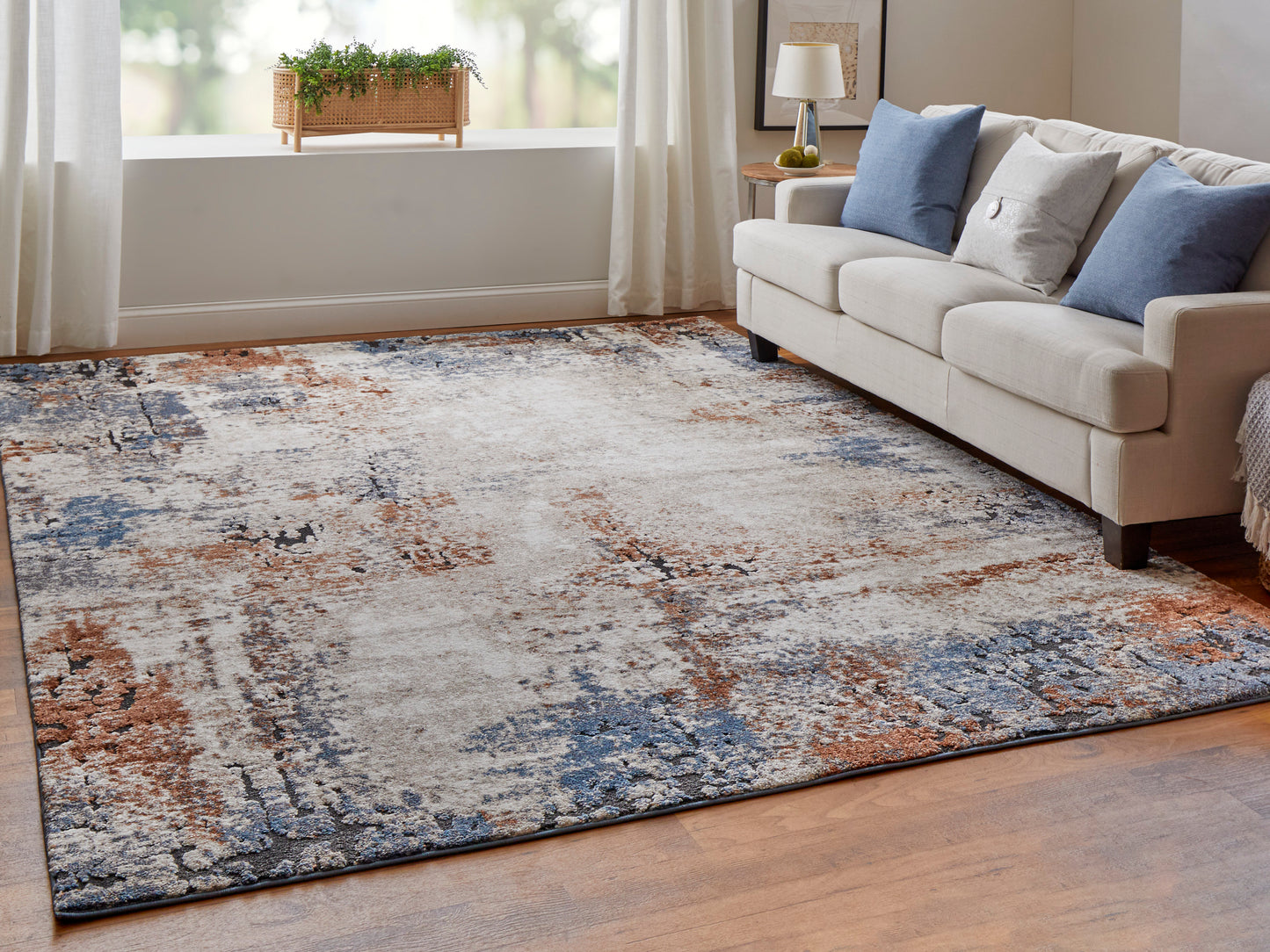Gilmore Modern/Casual/Bohemian & Eclectic Distressed/Abstract Ivory/Blue/Taupe - Feizy Rug