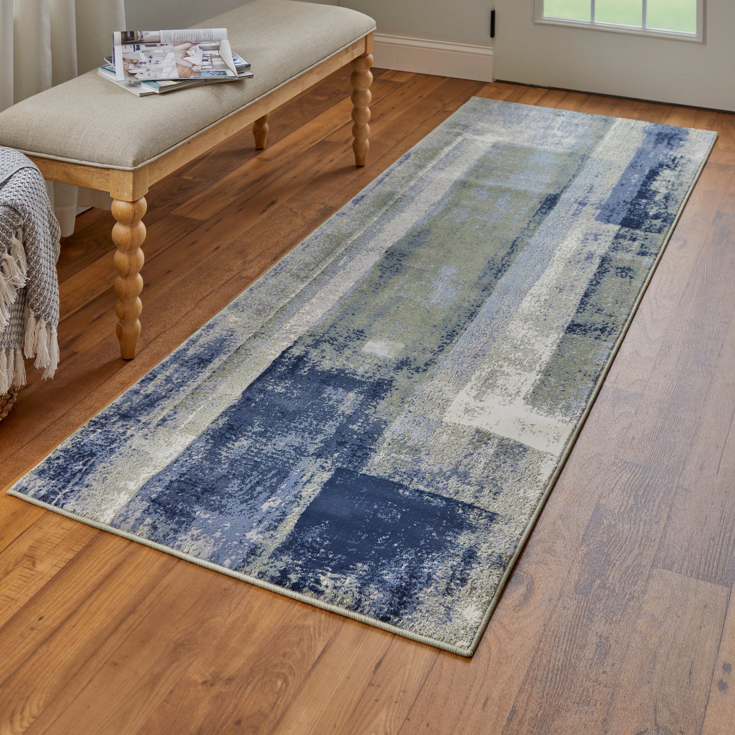Clio Modern/Casual Abstract/Watercolor/Distressed Blue/Green/Ivory - Feizy Rug
