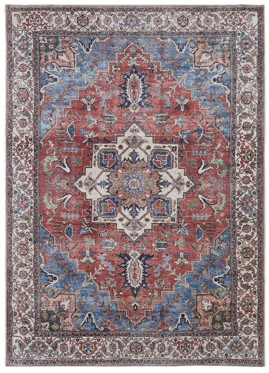 Percy Transitional/Bohemian & Eclectic/Vintage Red/Blue/Ivory Area Rug