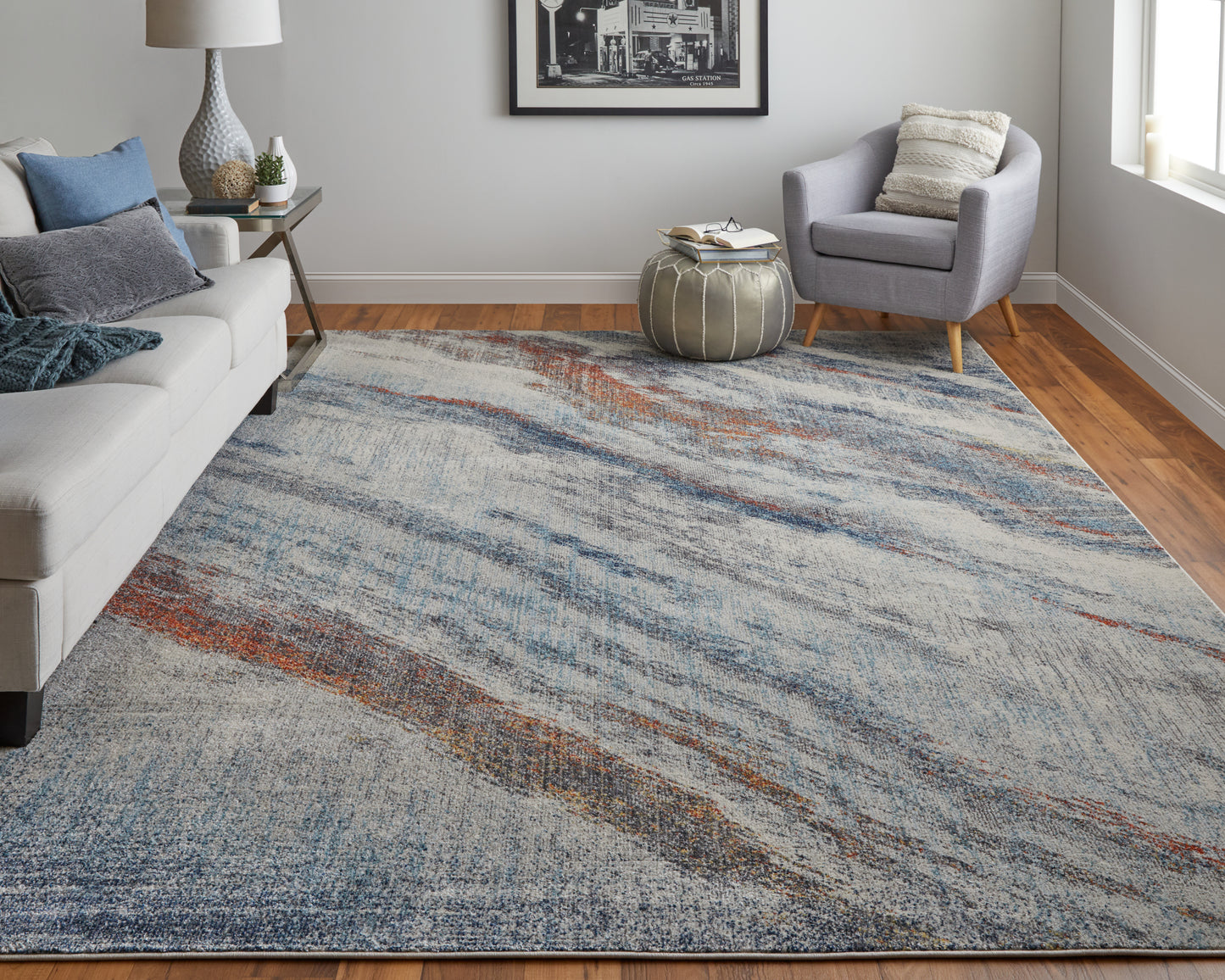 Edgemont Modern/Casual Abstract Ivory/Orange/Blue - Feizy Rug