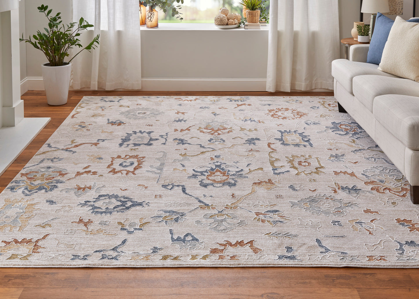 Pasha Transitional/Bohemian & Eclectic/Cottage Ivory/Blue/Gold Area Rug