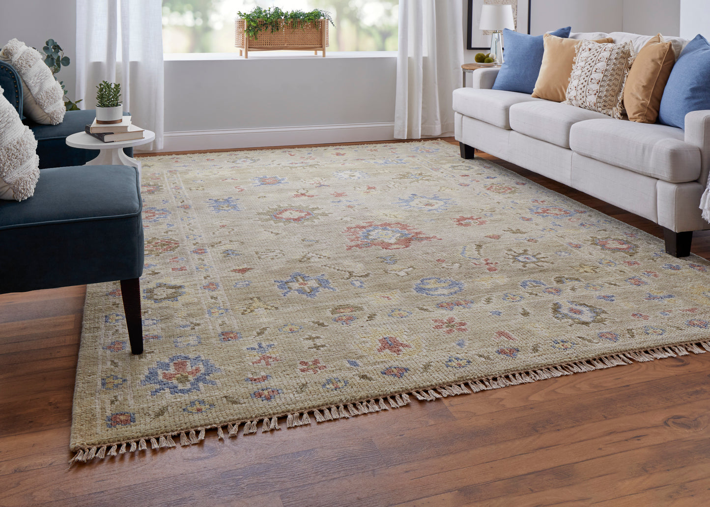 Fillmore Transitional/Bohemian & Eclectic/Craftsman Floral & Botanical/Bordered Brown/Tan/Blue - Feizy Rug
