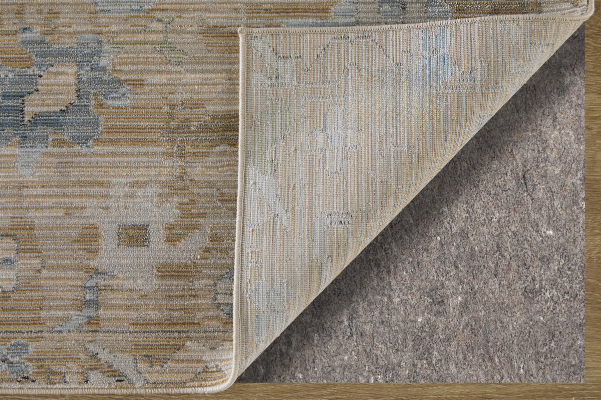 Augustine Traditional/Classic/Vintage Floral & Botanical/Distressed Tan/Blue/Ivory - Feizy Rug