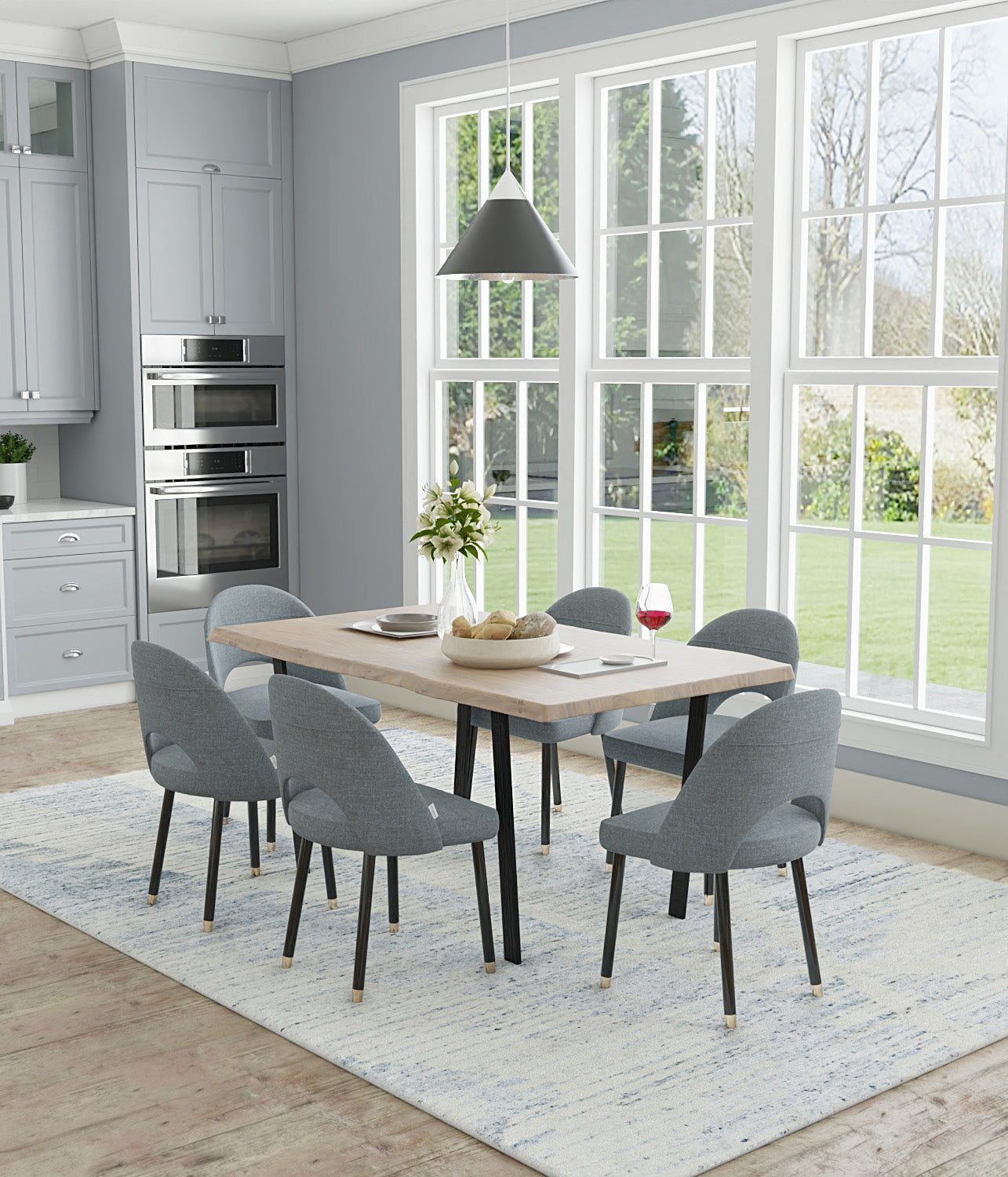 Brighton Modern/Casual/Global Ivory/Blue/Silver Accent Rug