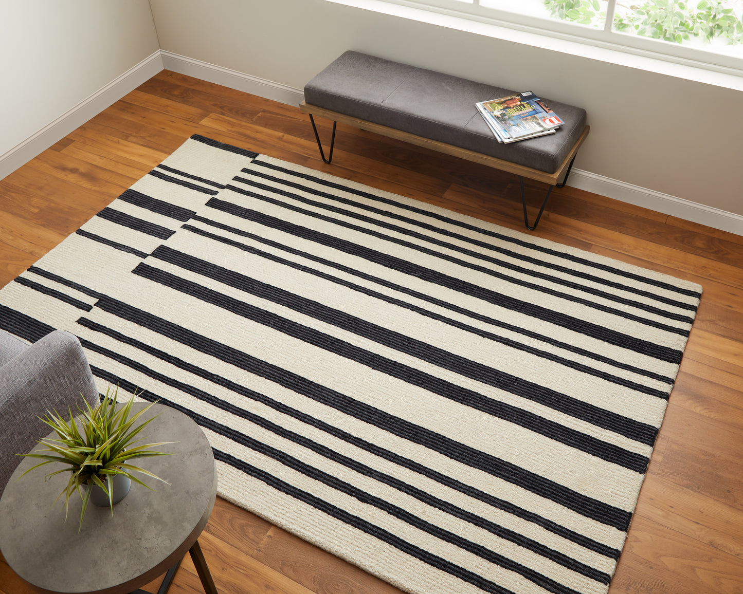 Maguire Transitional/Industrial/Mid-Century Modern Ivory/Black Accent Rug