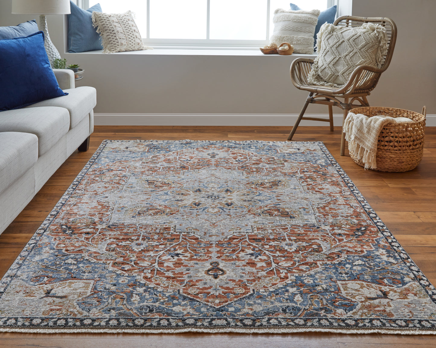 Kaia Transitional/Bohemian & Eclectic/Vintage Orange/Ivory/Blue Area Rug  Feizy Rugs LTL,Feizy Rugs,Kaia,Orange/Ivory/Blue,12' x 15',Area Rug,Polypropylene/Viscose/Polyester,Transitional/Bohemian & Eclectic/Vintage,Turkey