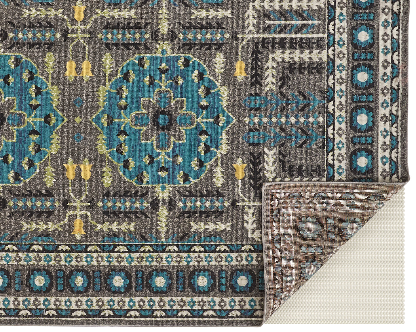 Foster Transitional/Classic/Bohemian & Eclectic Medallion/Bordered Gray/Blue/Green - Feizy Rug