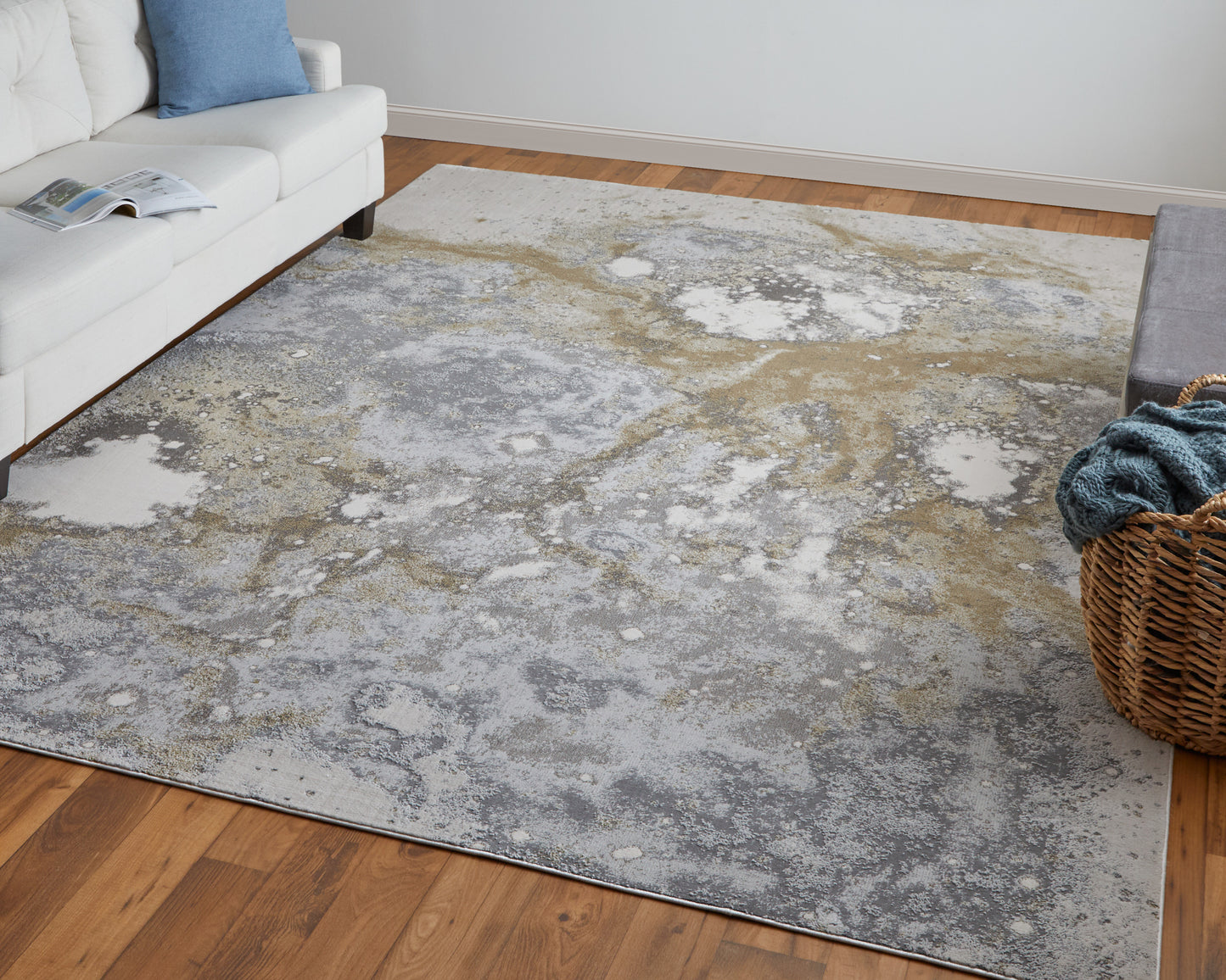 Astra Transitional/Industrial/Casual Abstract/Watercolor Gray/Gold/Ivory - Feizy Rug