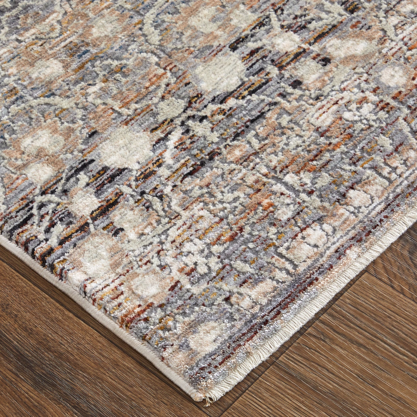 Caprio Transitional/Bohemian & Eclectic/Casual Damask/Distressed Gray/Ivory/Tan - Feizy Rug