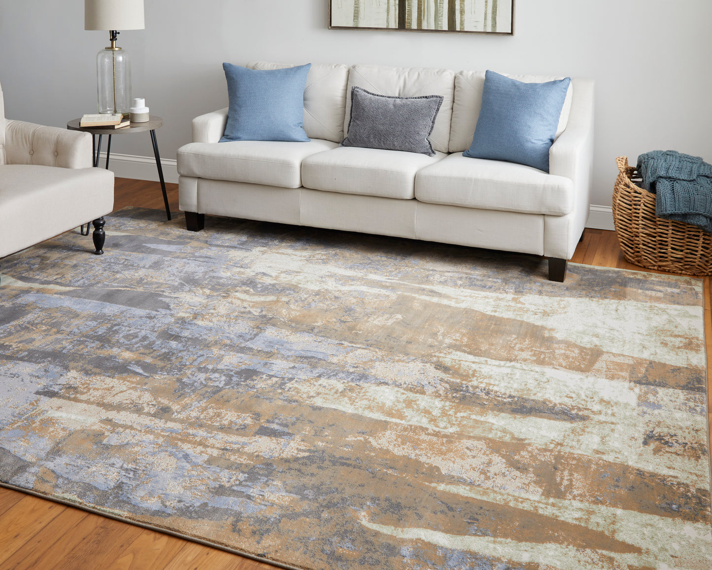 Clio Modern/Casual/Luxury & Glam Abstract/Distressed Brown/Blue/Ivory - Feizy Rug