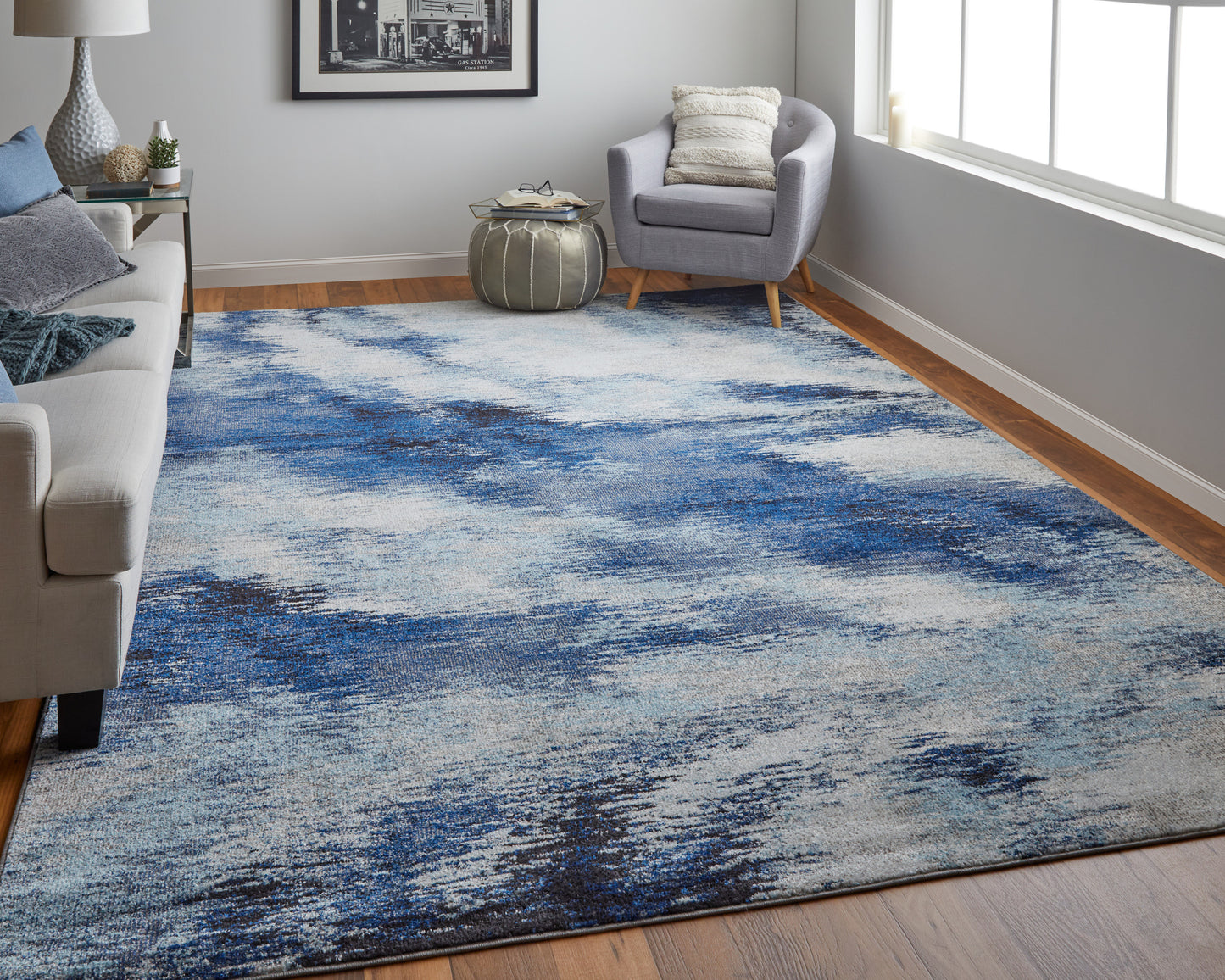 Edgemont Modern/Casual Abstract/Watercolor Blue/Ivory - Feizy Rug