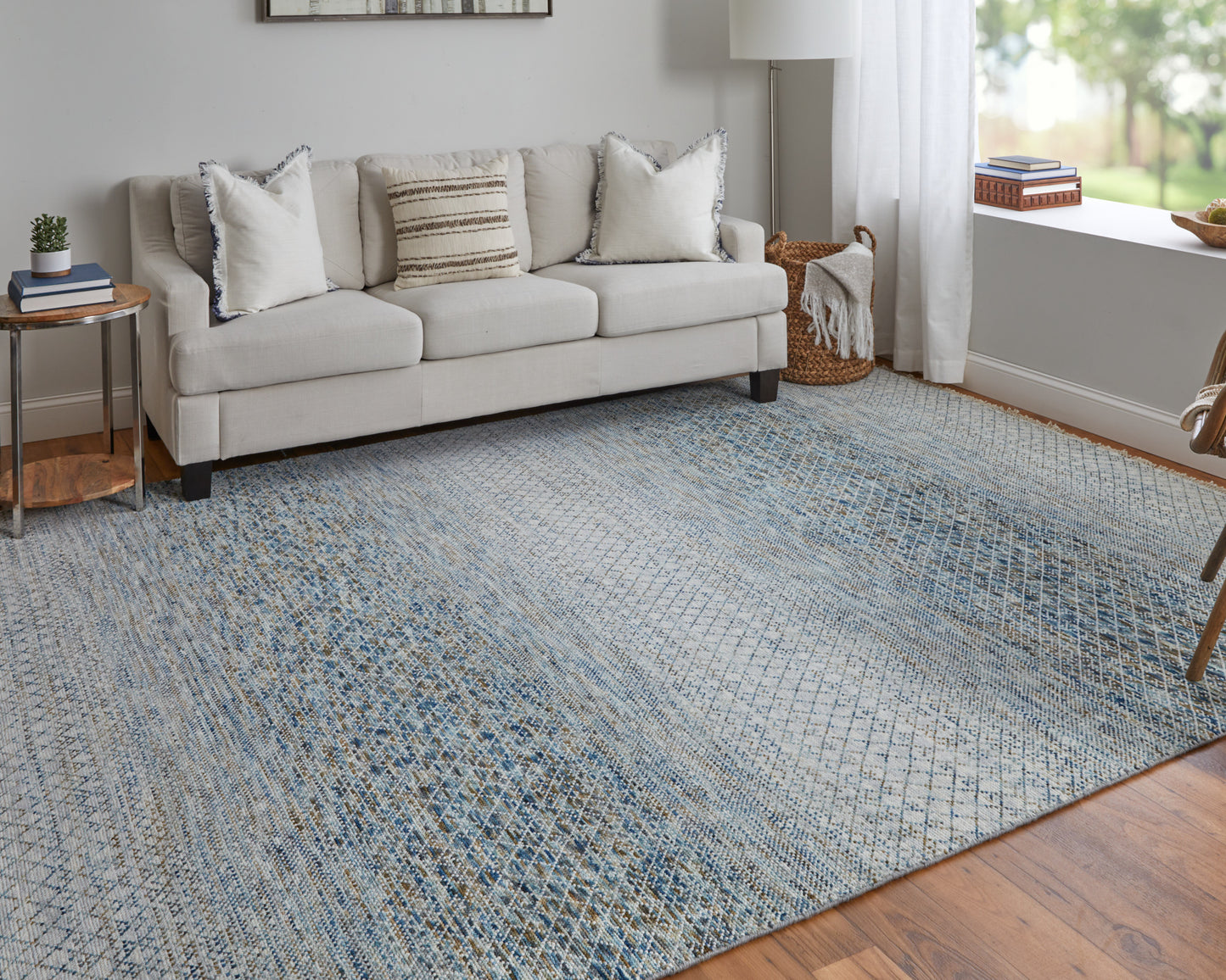Branson Transitional/Casual/Scandinavian Solid/Geometric Blue/Ivory/Brown - Feizy Rug