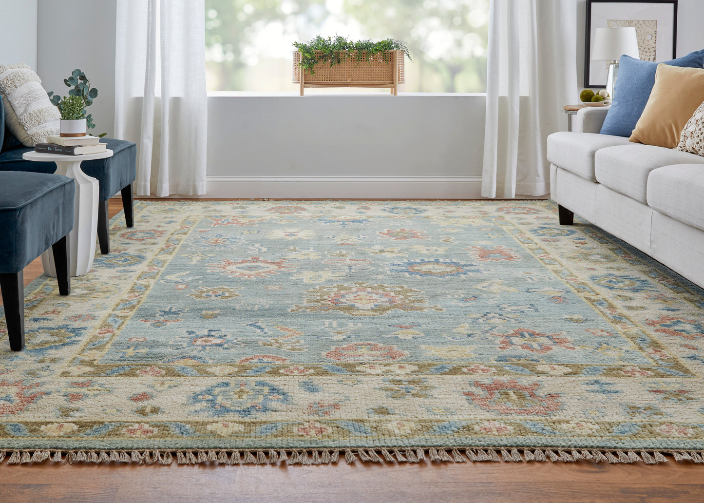 Fillmore Transitional/Bohemian & Eclectic/Craftsman Floral & Botanical/Bordered Blue/Ivory/Yellow - Feizy Rug
