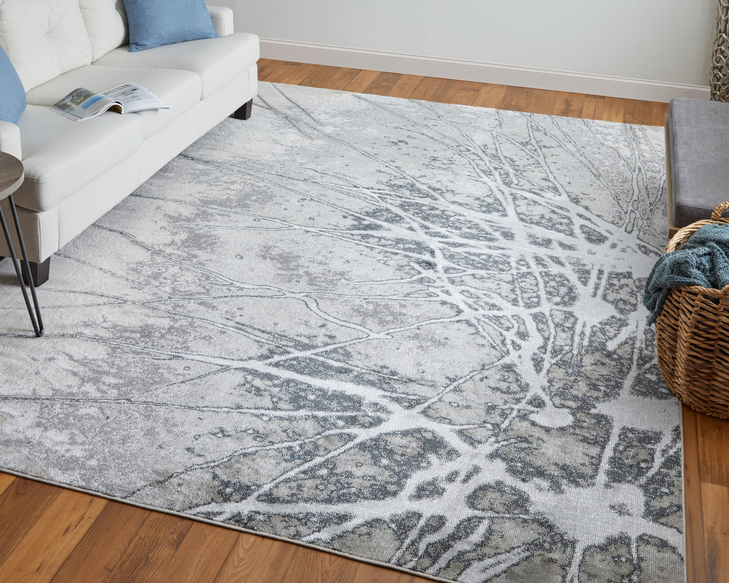 Astra Transitional/Industrial/Casual Abstract/Watercolor Gray/Silver/Ivory - Feizy Rug