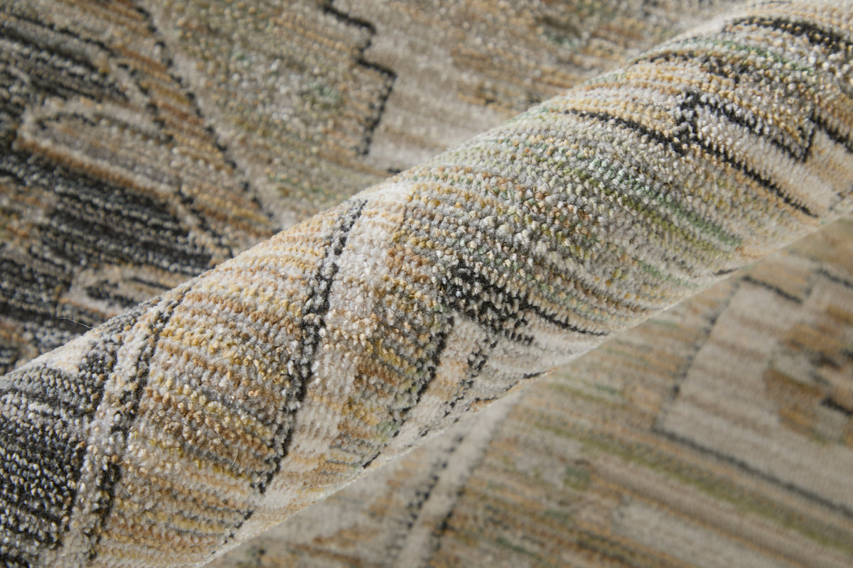 Augustine Traditional/Classic/Vintage Medallion/Bordered/Distressed Tan/Green/Ivory - Feizy Rug