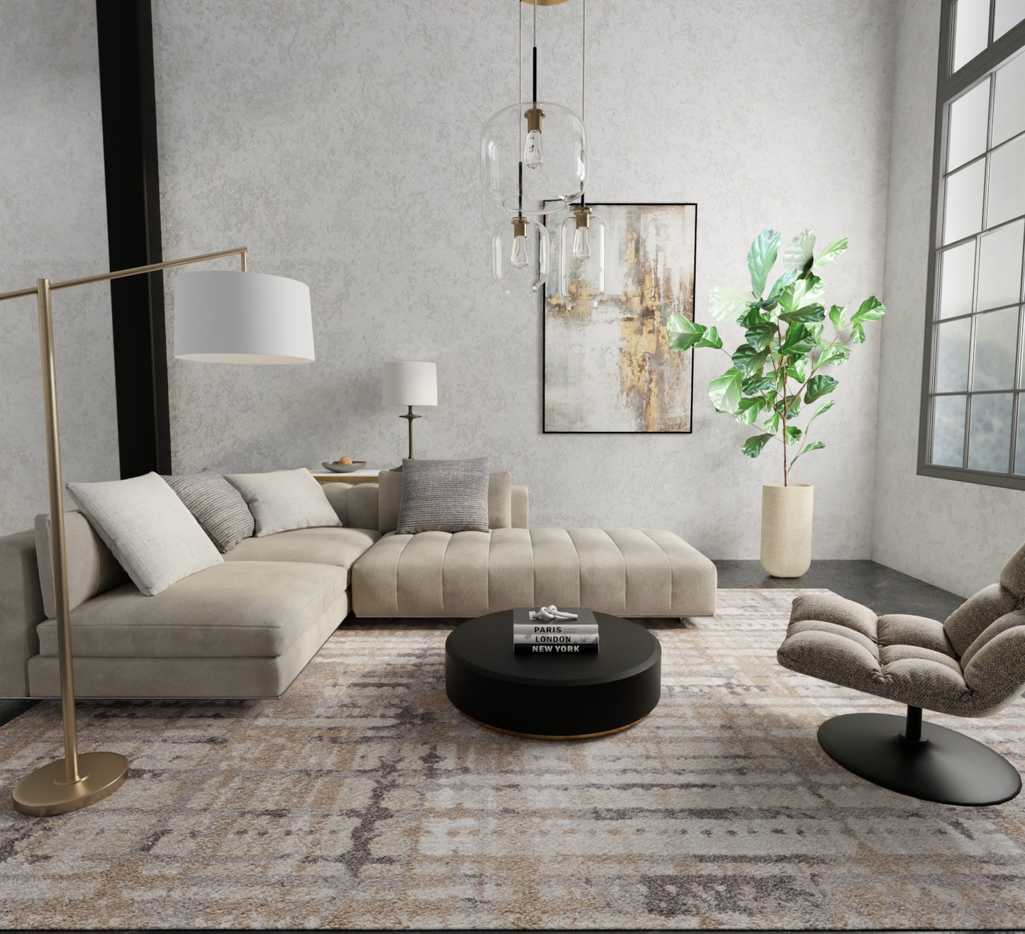 Skyview Modern/Industrial/Rustic Brown/Tan/Ivory Area Rug