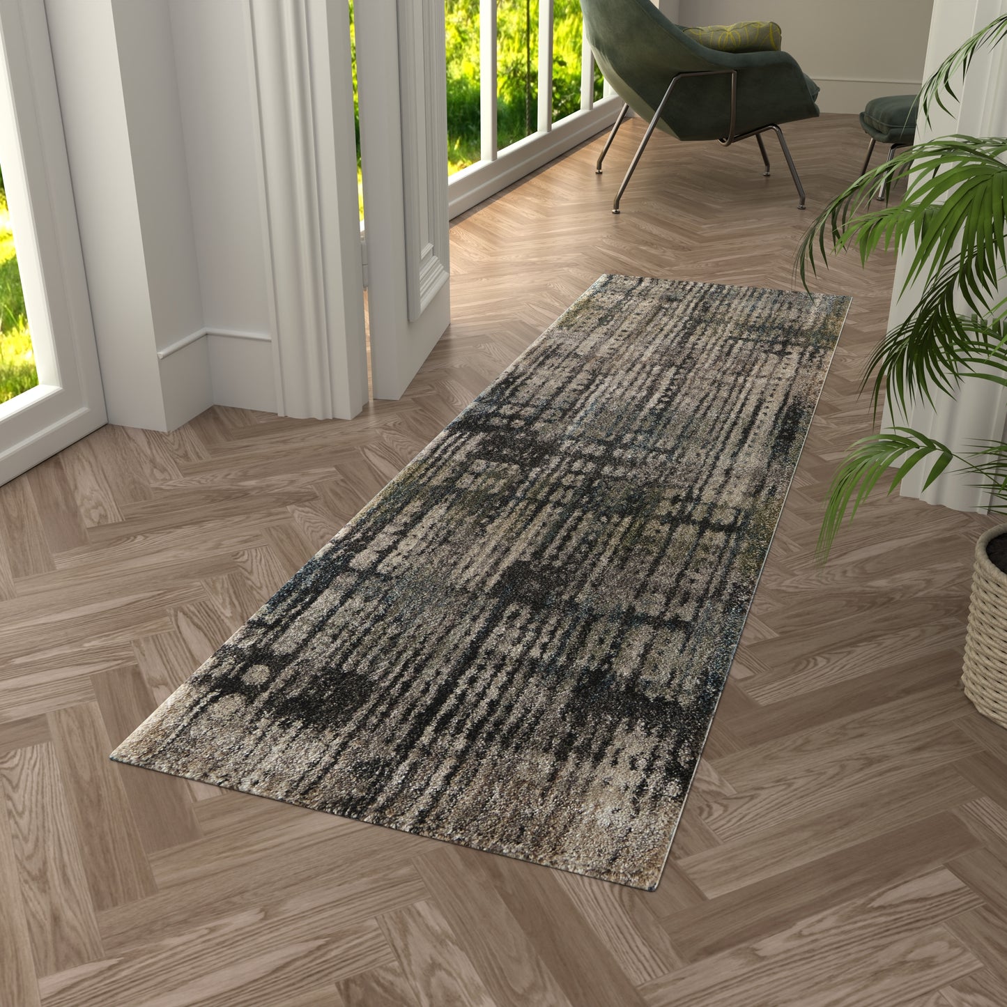 Skyview Modern/Industrial/Rustic Abstract/Stripes/Distressed Gray/Black/Ivory - Feizy Rug
